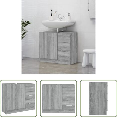 Armario de baño -  Armario para lavabo madera contrachapada gris Sonoma 63x30x54cm