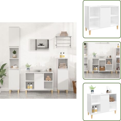 Armario de baño blanco - vidaXL Armario de lavabo madera contrachapada blanco brillo 80x33x60cm - Armario de baño con puerta