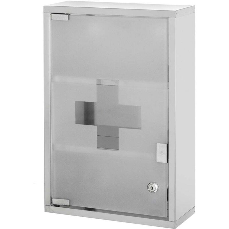 

Armario de baño botiquín con llave plateado de acero inoxidable y cristal de 30x12x45 cm