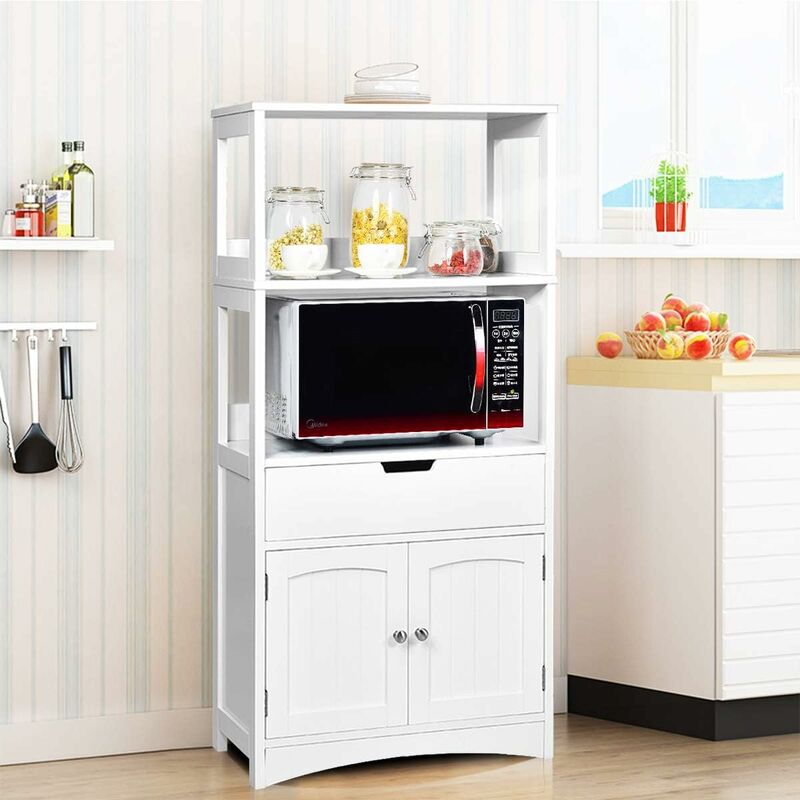 

Armario Mueble con Cajón, Puerta y 3 Estantes de Madera Estantería Gabinete Organizador Almacenamiento Blanco - Costway