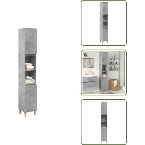 Armario de baño con 6 compartimentos - vidaXL Armario de baño madera contrachapada gris hormigón 30x30x190 cm - Armario de baño con puertas flexibles