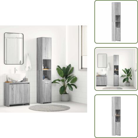Armario de baño con 6 compartimentos - vidaXL Armario de baño madera contrachapada gris Sonoma 30x30x183,5 cm - Armario de baño con puertas