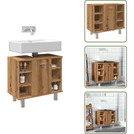 Armario de baño con 7 compartimentos - vidaXL Armario de baño madera contrachapada roble artisan 60x32x53,5cm - Armario de baño con puerta