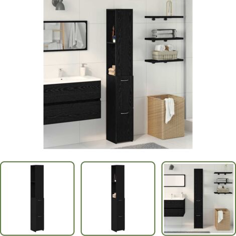 Armario de baño con cajón -  Gabinete de Baño con cajón Roble Negro 25 x 25 x 170 cm