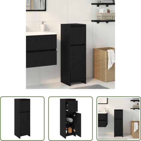 Armario de baño con cajón -  Gabinete de Baño con cajón Roble Negro 30 x 30 x 95 cm