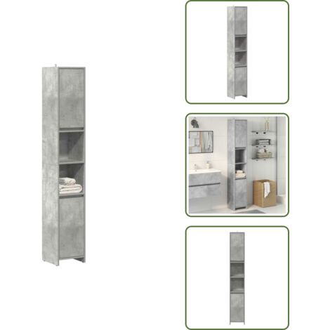 Armario de baño con cajón - vidaXL Armario baño madera contrachapada gris hormigón 30x30x183,5 cm -