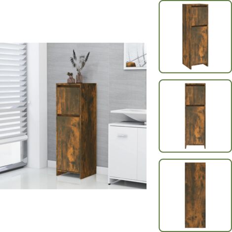 Armario de baño con cajón - vidaXL Armario de baño madera contrachapada roble ahumado 30x30x95 cm - Armario de baño con compartimentos