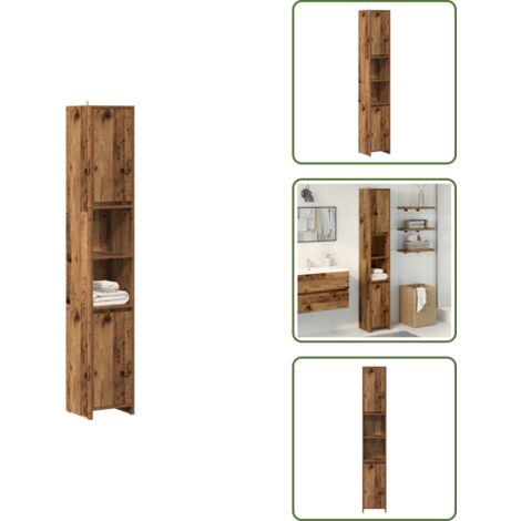 Armario de baño con cajón - vidaXL Armario de baño madera de ingeniería envejecida 30x30x183,5 cm - Armario de baño con puertas