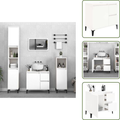 Armario de baño con cajones - vidaXL Armario de baño madera contrachapada blanco 65x33x60 cm - Armario de baño con compartimento