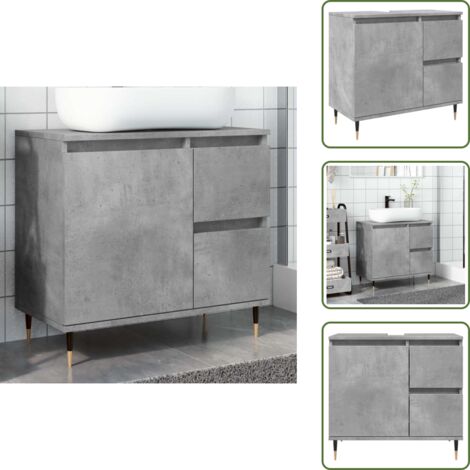 Armario de baño con cajones - vidaXL Armario de baño madera contrachapada gris hormigón 65x33x60 cm - Armario de baño con compartimento