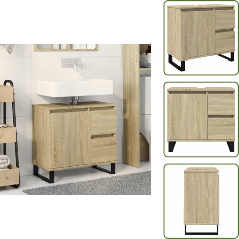 Armario de baño con cajones - vidaXL Armario de baño madera contrachapada roble Sonoma 65x33x60 cm - Armario de baño con compartimento