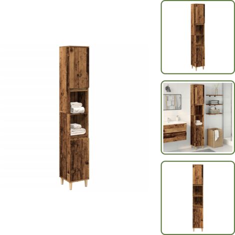 Armario de baño con compartimentos - vidaXL Armario de baño madera de ingeniería envejecida 30x30x190 cm - Armario de baño con patas de madera