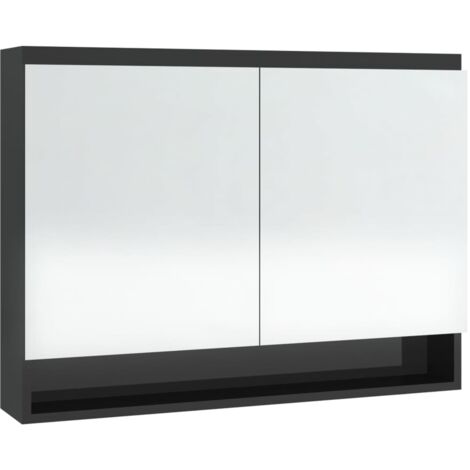 Armario de baño con espejo 80 x 15 x 60 cm MDF negro brillante 020006714