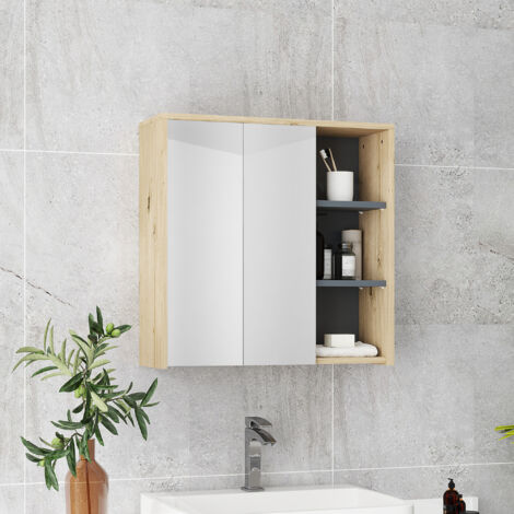 Armario de Baño con Espejo Armario con Espejo para Baño con Estantes Estilo Moderno 60x20x60 cm Madera Natural