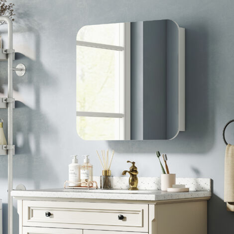 Armario de Baño con Espejo Diseño con Bordes Curvados 2 Puertas Estantes Ajustables 68x13x66 cm Blanco