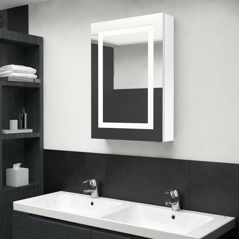 

Armario de baño con espejo LED blanco brillante 50x13x70 cm