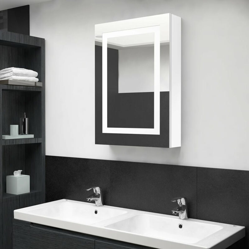 

Armario de bano con espejo LED blanco brillante 50x13x70 cm