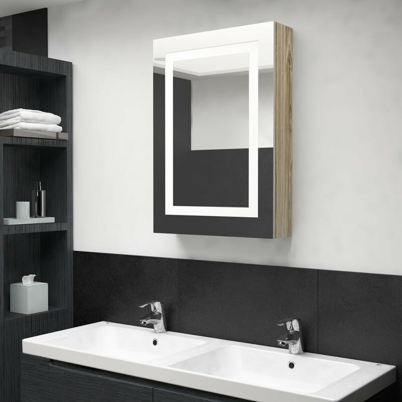 

Armario de baño con espejo LED color roble 50x13x70 cm