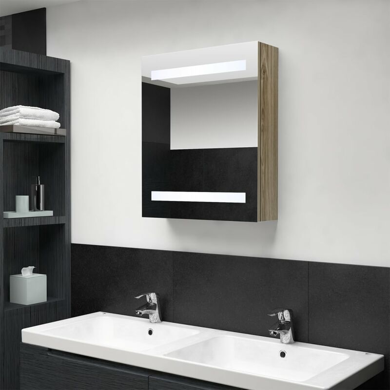 

Armario de baño con espejo LED color roble 50x14x60 cm