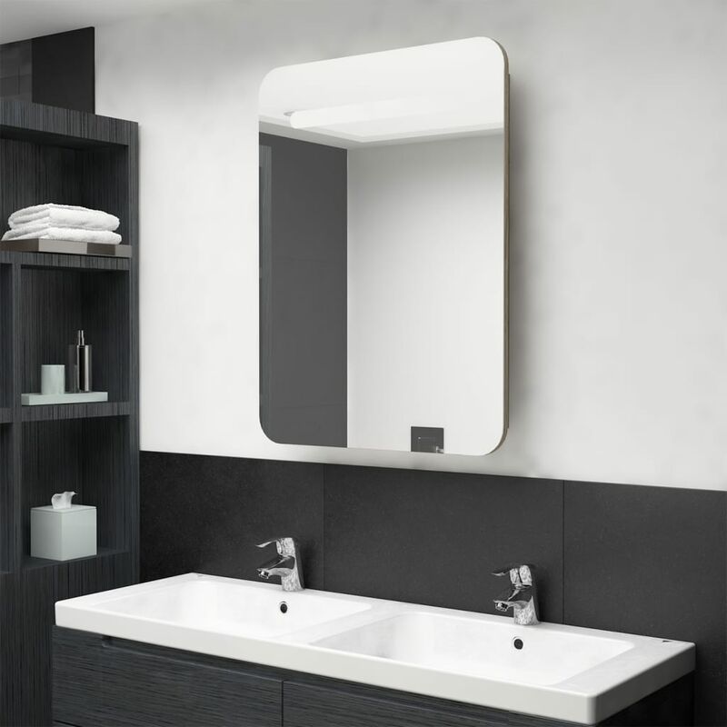 

Armario de baño con espejo LED color roble 60x11x80 cm
