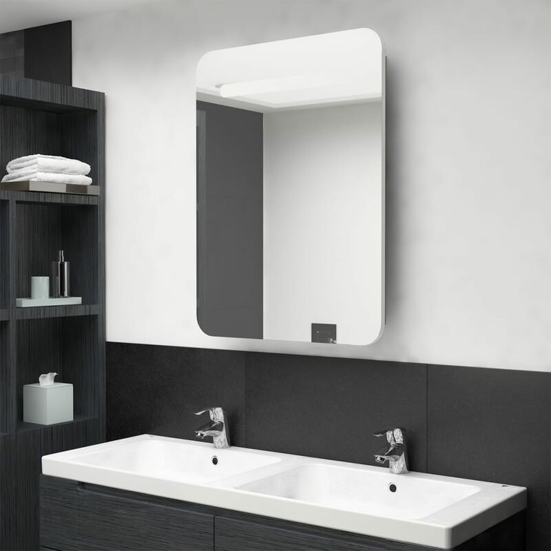

Armario de baño con espejo LED color roble y blanco 60x11x80 cm