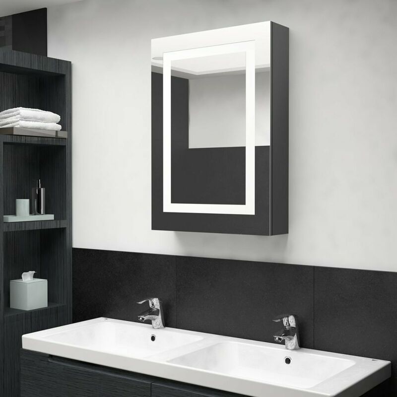 

Armario de bano con espejo LED gris 50x13x70 cm