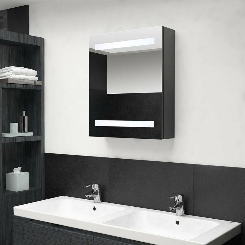 

Armario de baño con espejo LED gris 50x14x60 cm