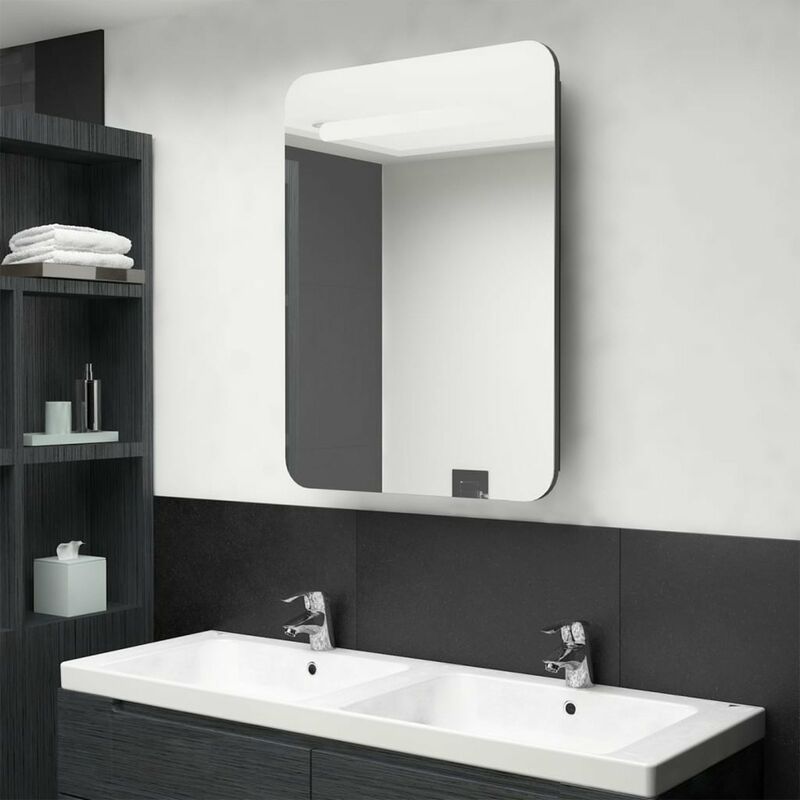 

Armario de bano con espejo LED gris 60x11x80 cm