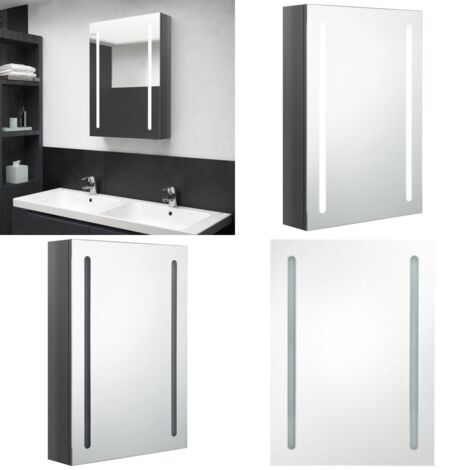 Armario de baño con espejo LED gris brillante 50x13x70 cm - Armario con espejo LED - Armario de tocador