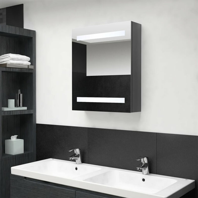 

Armario de bano con espejo LED gris brillante 50x14x60 cm