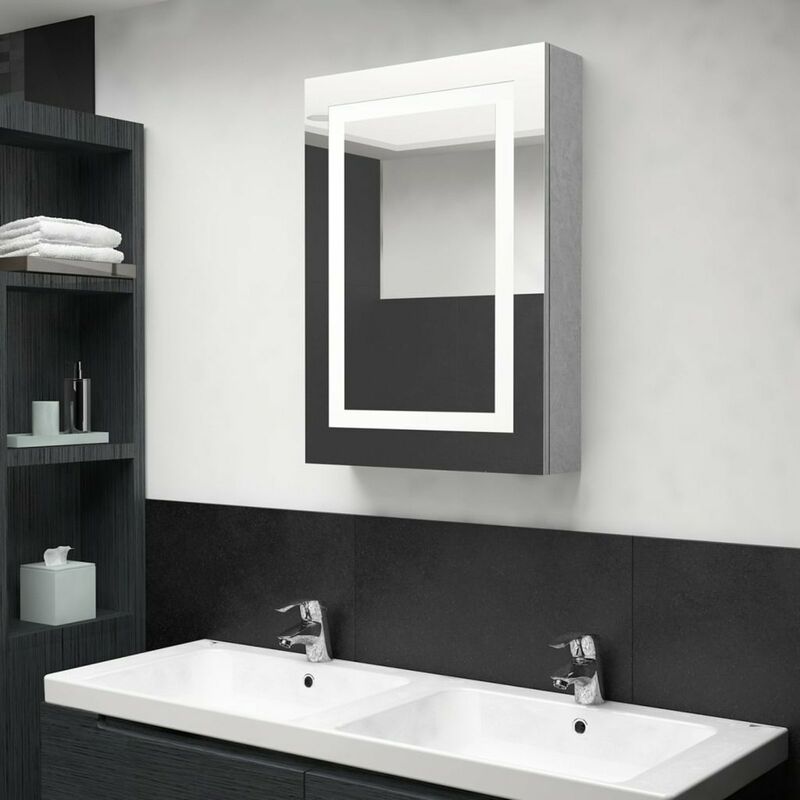 

Armario de bano con espejo LED gris hormigon 50x13x70 cm