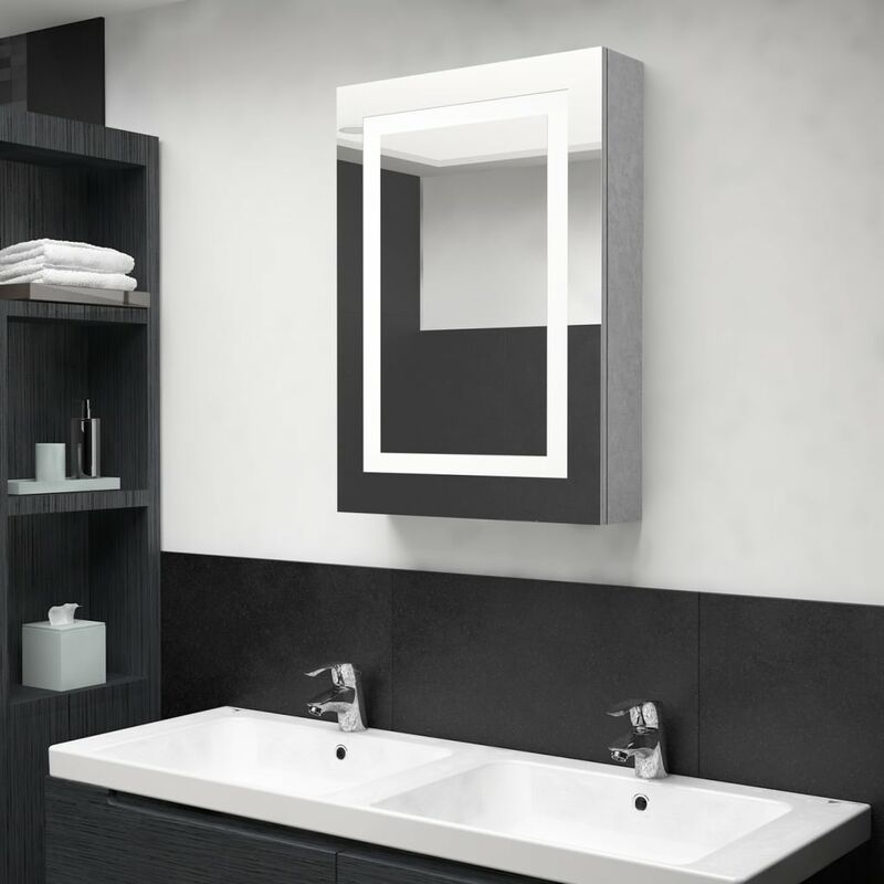 

Armario de baño con espejo LED gris hormigón 50x13x70 cm