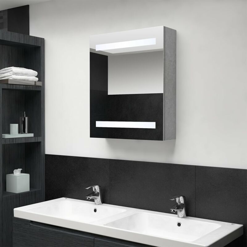 

Armario de baño con espejo LED gris hormigón 50x14x60 cm