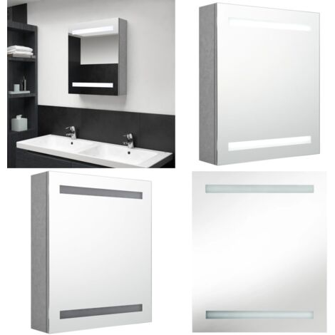 Armario de baño con espejo LED gris hormigón 50x14x60 cm - Espejo LED - Armario con espejo