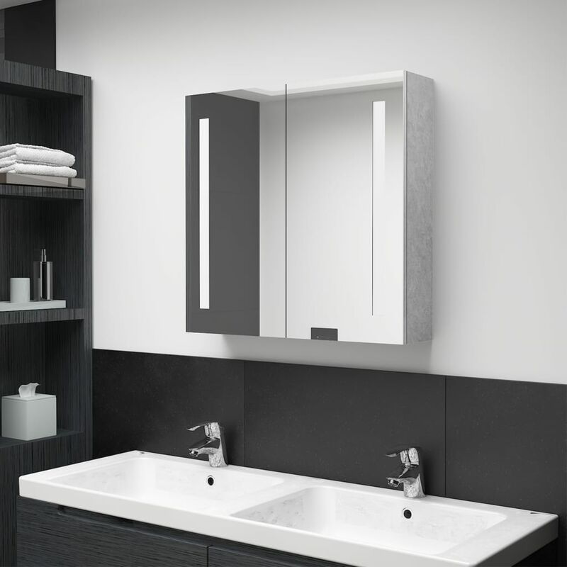 

Armario de baño con espejo LED gris hormigón 62x14x60 cm