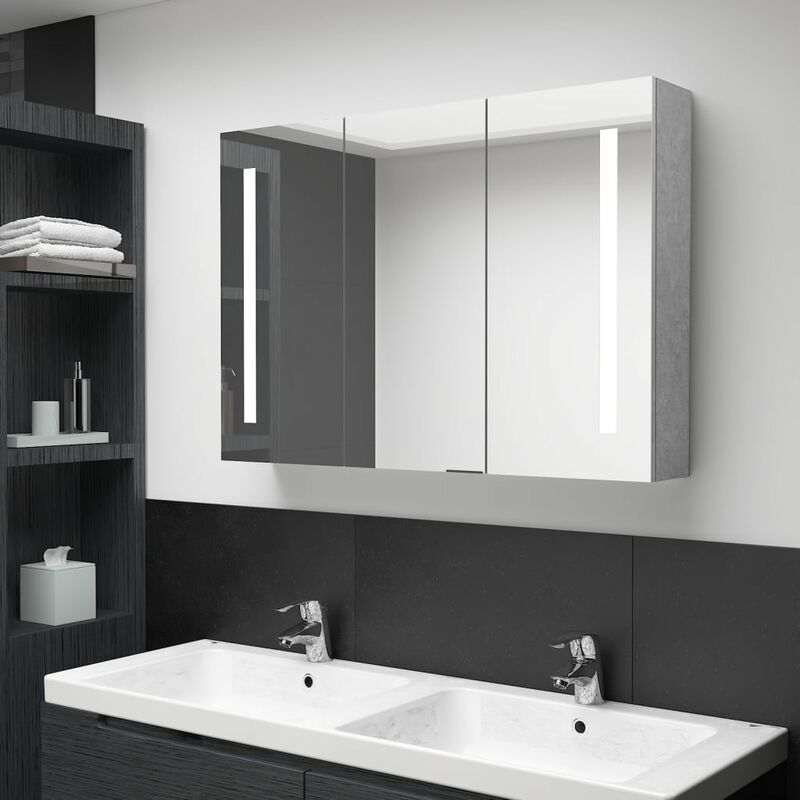 

Armario de baño con espejo LED gris hormigón 89x14x62 cm