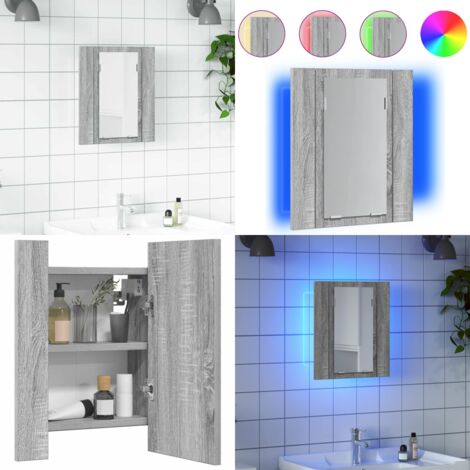 Armario de baño con espejo LED madera gris Sonoma 40x12x45 cm - Armario de baño LED - Espejo LED