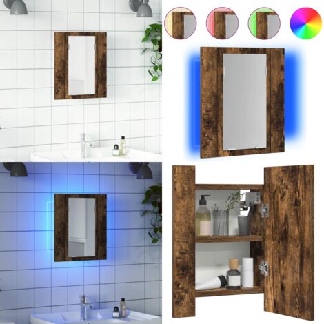 Armario de baño con espejo LED madera roble ahumado 40x12x45 cm - Espejo LED - Armario con espejo