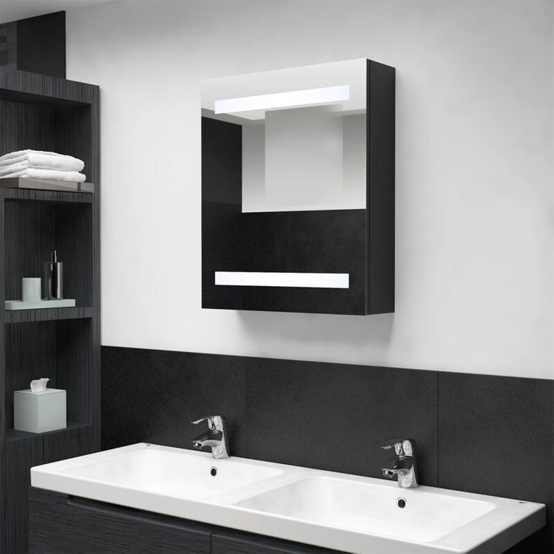 

Armario de bano con espejo LED negro 50x14x60 cm