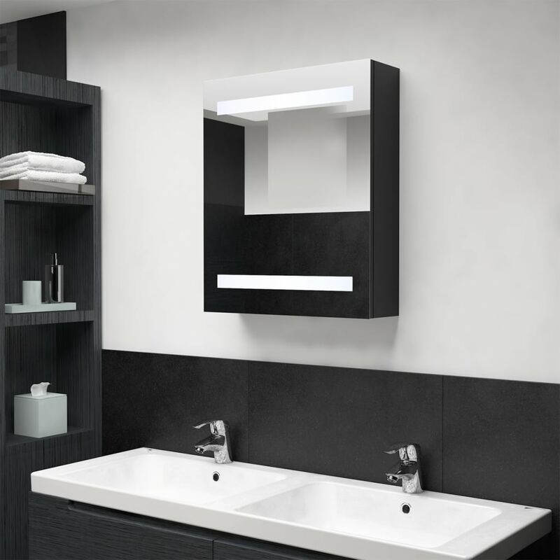 

Armario de baño con espejo LED negro 50x14x60 cm