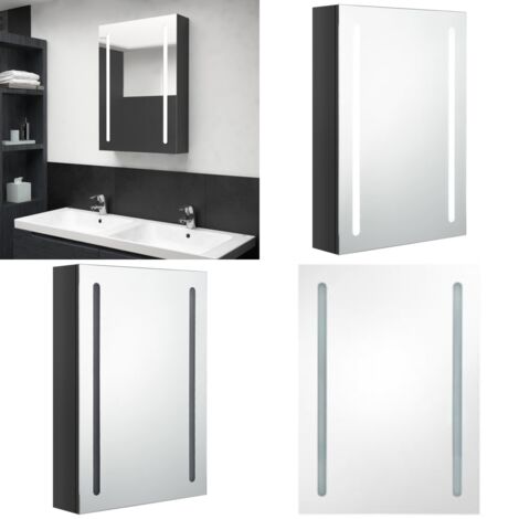 Armario de baño con espejo LED negro brillante 50x13x70 cm - Armario con espejo LED - Armario de tocador