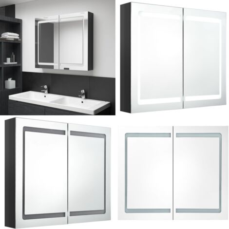 Armario de baño con espejo LED negro brillante 80x12x68 cm - Espejo LED - Armario con espejo