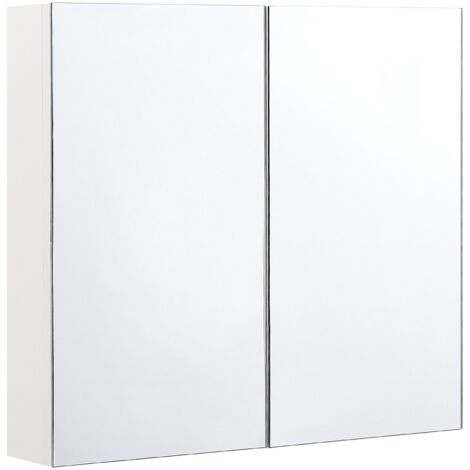 Armario de baño con espejo madera contrachapada blanca 80 x 70 cm de pared 2 puertas estantes almacenamiento Navarra