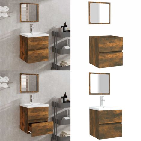 Armario de baño con espejo madera contrachapada roble ahumado - Espejo de baño - Armario con espejo