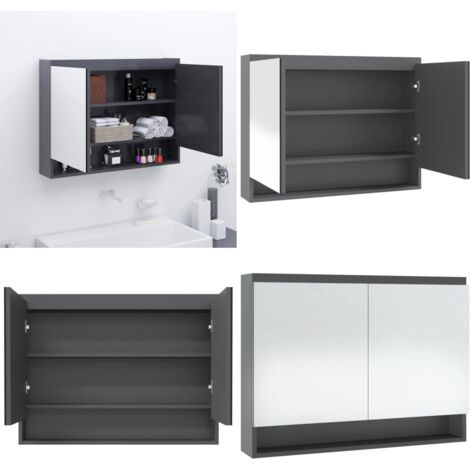 Armario de baño con espejo MDF gris 80x15x60 cm - Armario con espejo - Mueble de baño
