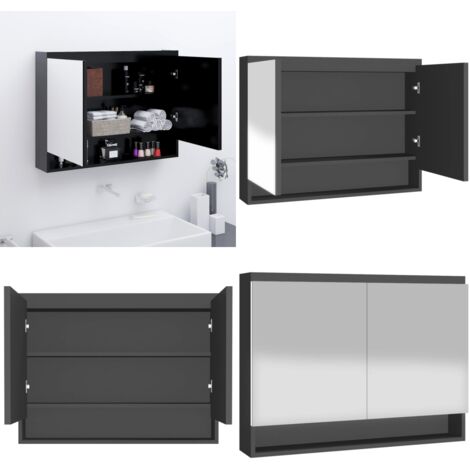 Armario de baño con espejo MDF gris antracita 80x15x60 cm - Armario con espejo - Mueble de baño