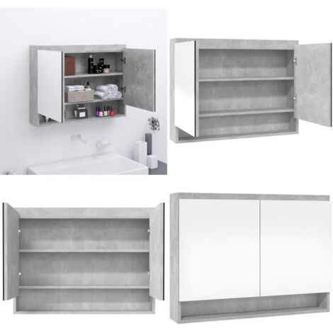 Armario de baño con espejo MDF gris hormigón 80x15x60 cm - Armario con espejo - Mueble de baño