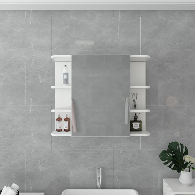 

Armario de baño con espejo mueble colgante 8 estantes estante blanco 80x64x21 cm