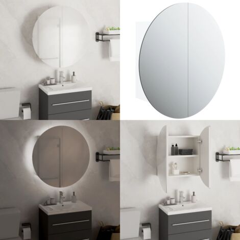 Armario de baño con espejo redondo y LED blanco 47x47x17,5 cm - Espejo redondo - Armario con espejo