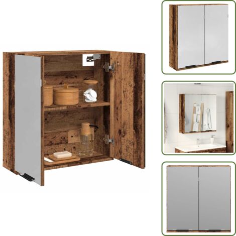 Armario de baño con espejo - vidaXL Armario de espejo de baño contrachapada envejecida 64x20x66,5cm - Armario de baño en madera
